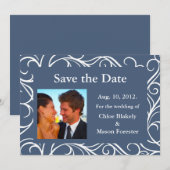 De foto & de Zwemelen sparen de Datum (blauw) Save The Date (Voorkant / Achterkant)