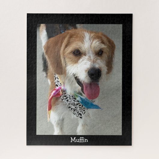 De foto en naam van Dog personaliseren/zwart Legpuzzel (Verticaal)
