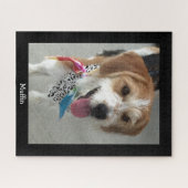 De foto en naam van Dog personaliseren/zwart Legpuzzel (Horizontaal)