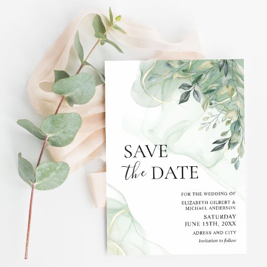 De Foto Eucalyptus Greenery Save the Date Invitati Kaart