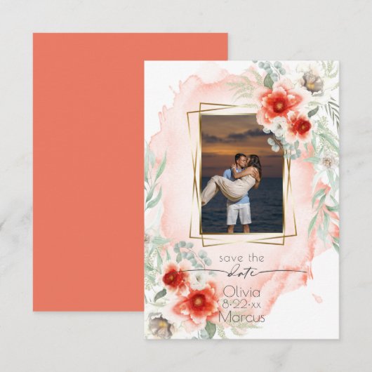 De Foto Persimmon van de waterverf sparen de Datum Kaart (Voorkant / Achterkant)