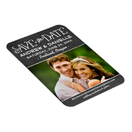 De Foto Rustige Script Chalkboard slaat de datum o Magneet (Rechterzijde)