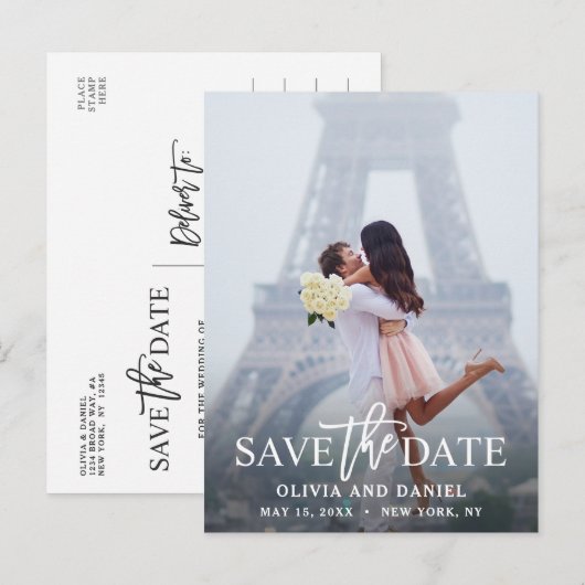 De Foto van Chic & Modern sparen de Datum Aankondigingskaart (Voorkant / Achterkant)