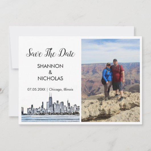 De Foto van Chicago Skyline Verloving sparen de Da Save The Date (Voorkant)