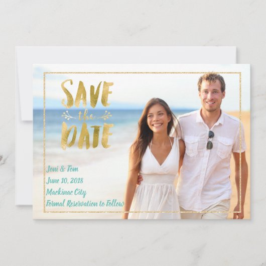 De Foto van de Bestemming van het strand sparen de Save The Date (Voorkant)