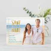 De Foto van de Bestemming van het strand sparen de Save The Date (Staand voorkant)