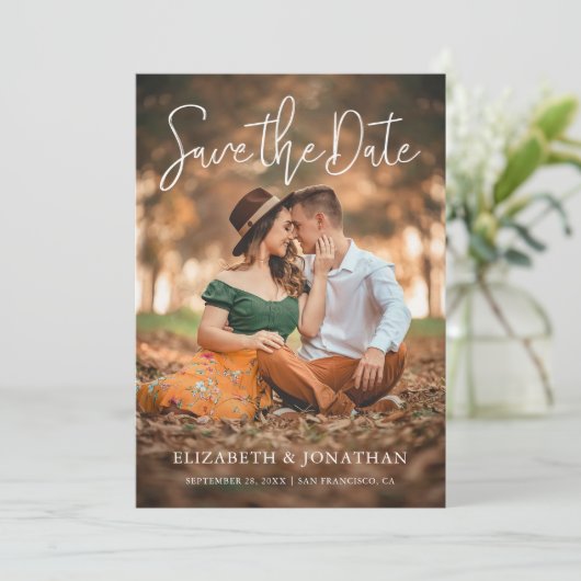 De Foto van de douane bewaart de DatumBieden nodig Save The Date (Staand voorkant)