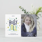 De Foto van de Familie van Kerstmis van de hulst Feestdagenkaart (Staand voorkant)