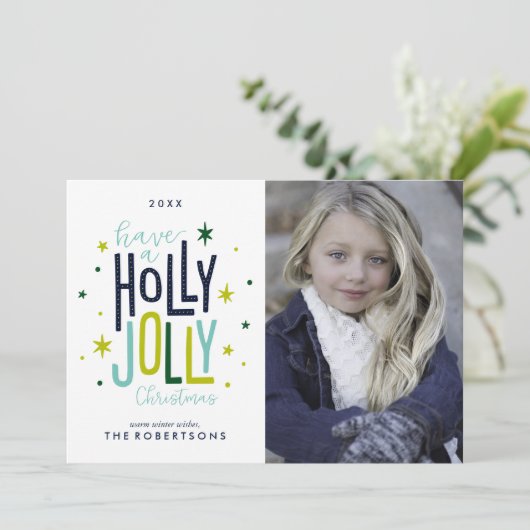 De Foto van de Familie van Kerstmis van de hulst Feestdagenkaart (Staand voorkant)