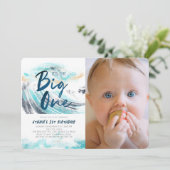 De foto van de grote blauwe golf op de eerste verj kaart (Staand voorkant)