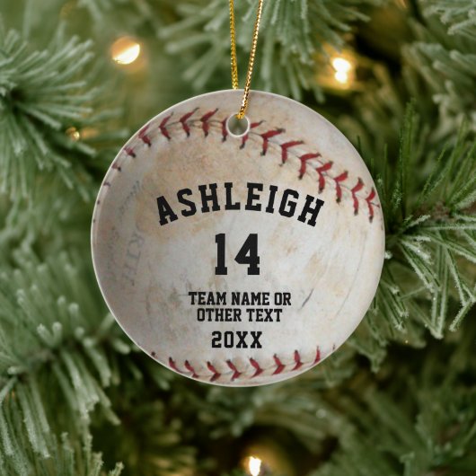 De Foto van de Speler van de Ball van Softball Gep Keramisch Ornament (Boom)