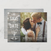 De foto van het huwelijk bewaart de Datum Champagn Briefkaart (Voorkant / Achterkant)