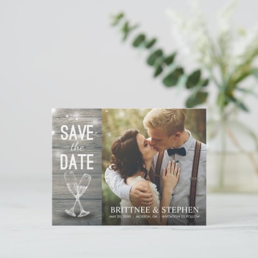 De foto van het huwelijk bewaart de Datum Champagn Briefkaart (Staand voorkant)