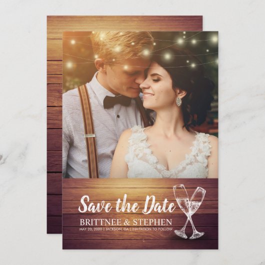 De foto van het huwelijk bewaart de Datum Champagn Save The Date (Voorkant / Achterkant)