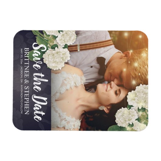 De Foto van het huwelijk bewaart de Datum Hydrange Magneet (Horizontaal)