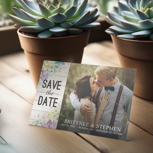 De foto van het huwelijk bewaart de Datum Succulen Save The Date