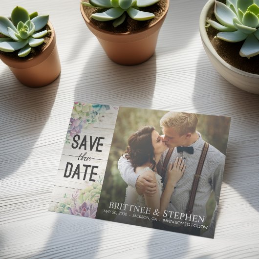 De foto van het huwelijk bewaart de Datum Succulen Save The Date