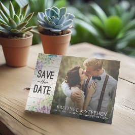 De foto van het huwelijk bewaart de Datum Succulen Save The Date
