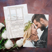 De foto van het huwelijk dankt u manuscript bedankkaart