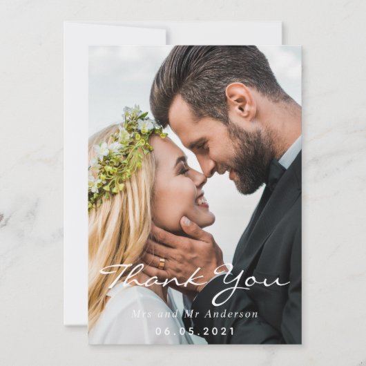 De foto van het huwelijk dankt u manuscript bedankkaart (Voorkant)