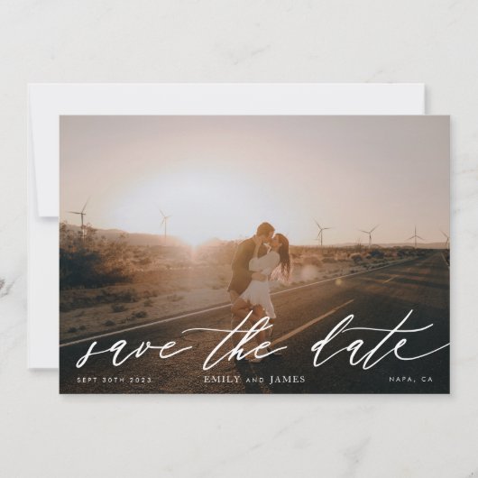 De foto van het huwelijk Modern Black en White Save The Date (Voorkant)