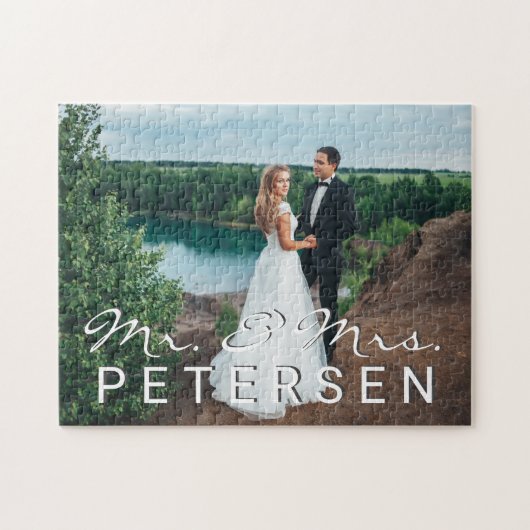 De foto van het huwelijk Mr en Mrs typografie scri Legpuzzel (Horizontaal)