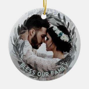 De Foto van het huwelijk Persoonlijke Floral Wreat Keramisch Ornament
