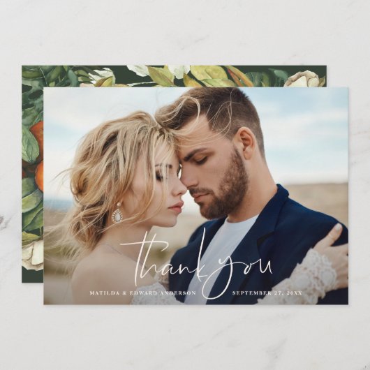 De foto van het manuscript trouwt dank u citrus bo bedankkaart (Voorkant / Achterkant)