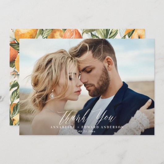 De foto van het manuscript trouwt dank u citrus bo bedankkaart (Voorkant / Achterkant)