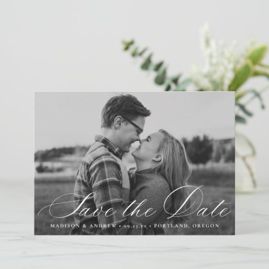 De Foto van het Manuscript van de kalligrafie spar Save The Date (Staand voorkant)