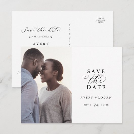 De Foto van het Manuscript van Elegant sparen de D Uitnodiging Briefkaart (Voorkant / Achterkant)