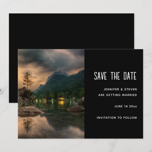 De foto van het meer van de avond - bruiloft save the date (Voorkant / Achterkant)