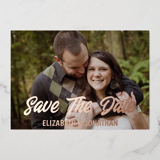 De Foto van het verloving sparen de Datum Folie Uitnodiging (Voorkant)