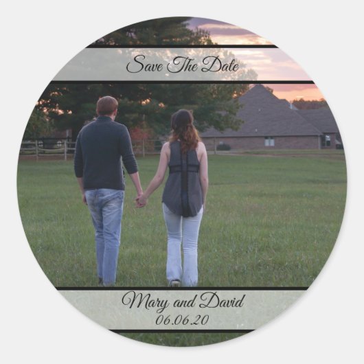 De Foto van het verloving sparen de Datum Ronde Sticker (Voorkant)