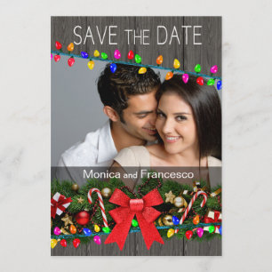 De Foto van het Woodgrain van de kerstverlichting  Kaart