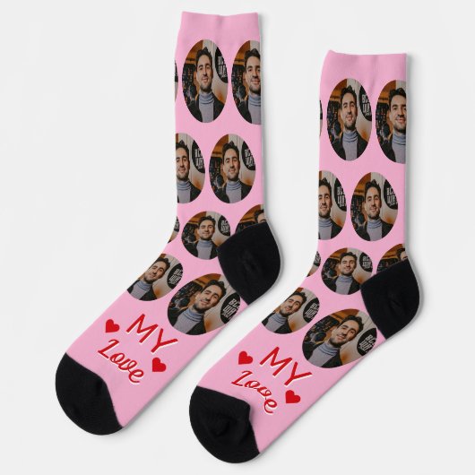 De foto van mijn geliefde man voor vrouw roze rood sokken (Links)
