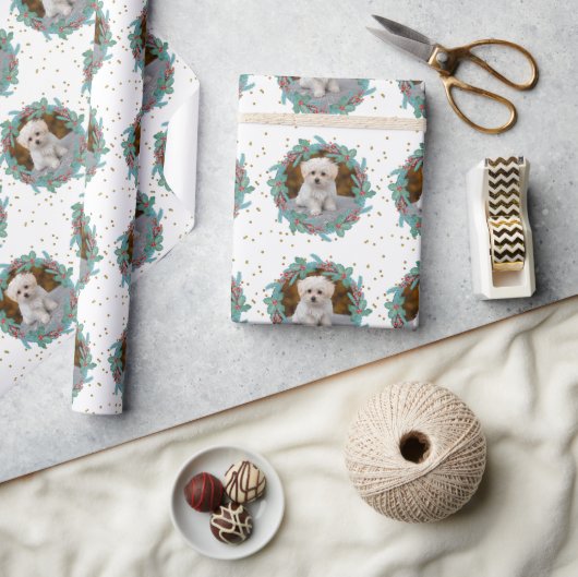 De foto van uw huisdier in Kerstkransen Cadeaupapier (Crafts)