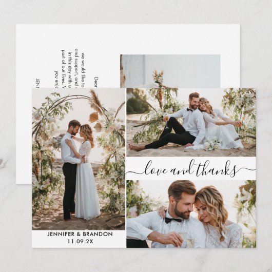 De fotocollage van het huwelijk dankt u manuscript bedankkaart (Voorkant / Achterkant)