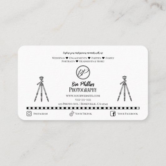 De fotograaf Zwart DSLR Tarot Fotografie Visitekaartje (Achterkant)