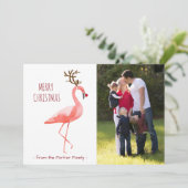 De fotokaart grappige Rudolph Flamingo van Feestdagenkaart (Staand voorkant)