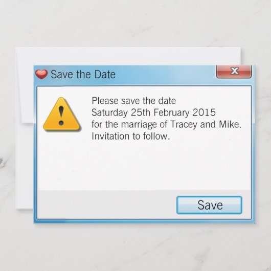 De Foutenmelding van de geek sparen de Blauwe Uitn Save The Date (Voorkant)