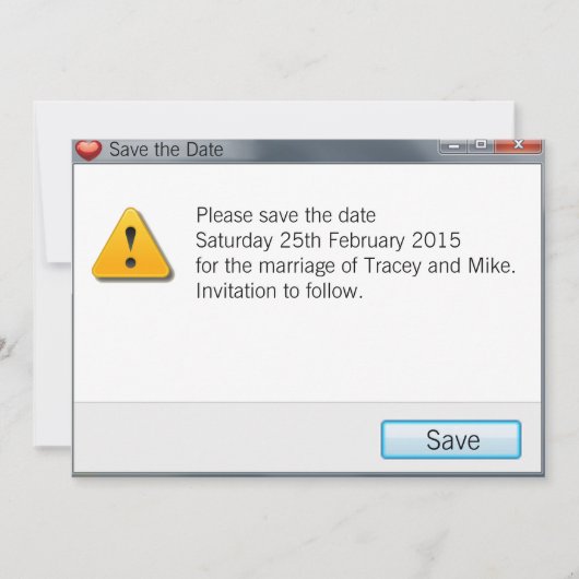 De foutenmelding van de geek sparen de Grauwe Uitn Save The Date (Voorkant)