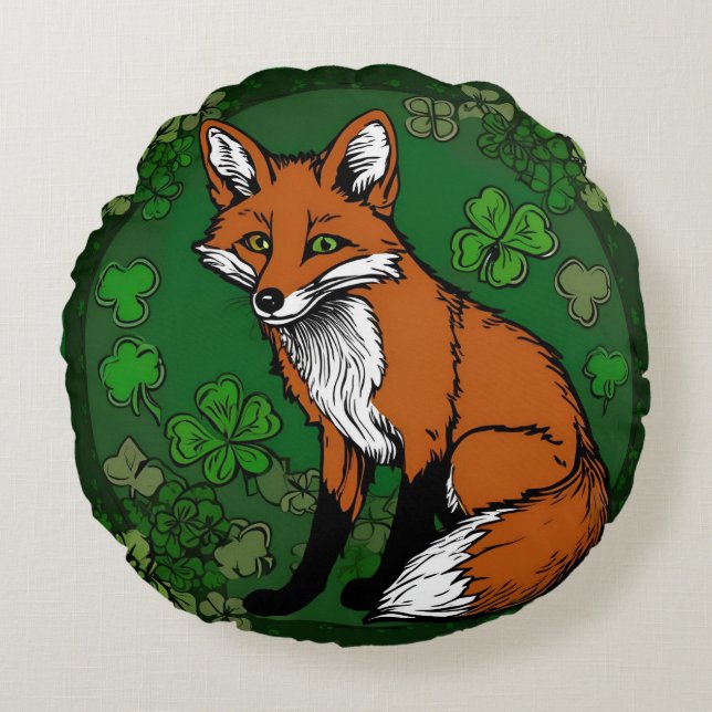 De Fox en de Shamrocks Rond Kussen (Voorkant)