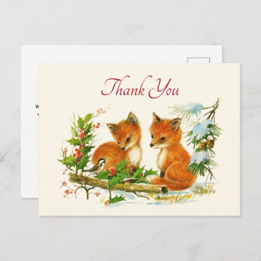 De  Foxes Retro kerstscène van de klap Dank u Briefkaart (Voorkant / Achterkant)