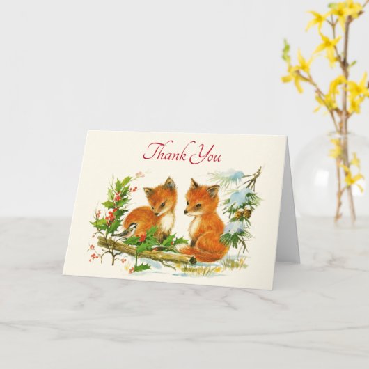 De  Foxes Retro kerstscène van de klap Dank u Kaart (Gele Bloem)