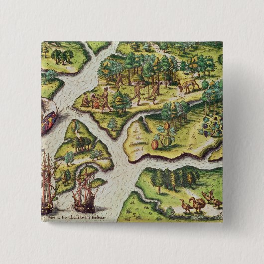 De Franse aantocht in Port Royal Vierkante Button 5,1 Cm (Voorkant)