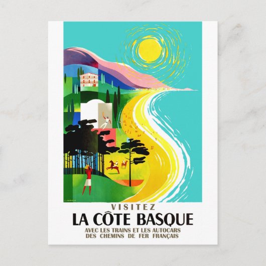 De Franse Baskische kust, vintage reis Briefkaart (Voorkant)