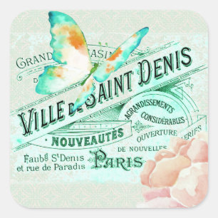 De Franse BloemenCollage van de Vintage Vlinder Vierkante Sticker