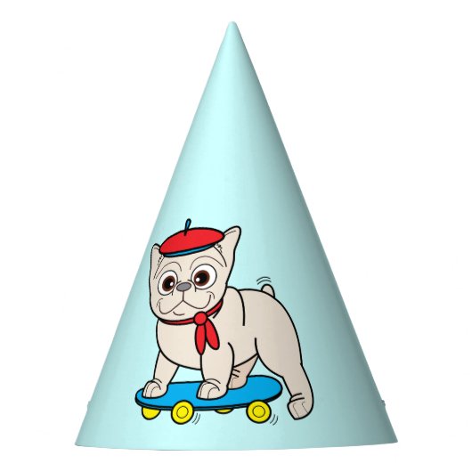 De Franse Bulldog in een Skateboard Happy Birthday Feesthoedjes (Voorkant)