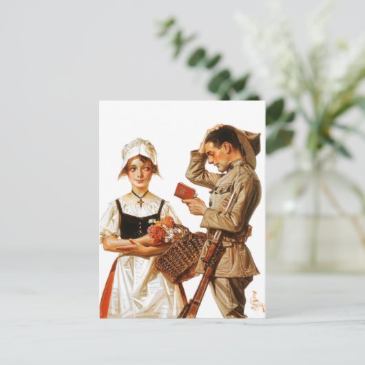 De  Franse vrouw en de Nervee Soldaat Briefkaart (Staand voorkant)